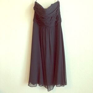 WHBM Black Strapless Dress Sheer Ruched Classic Formal